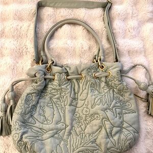 Isabella Fiore $450 Songbird Light Blue Embroidered Tote